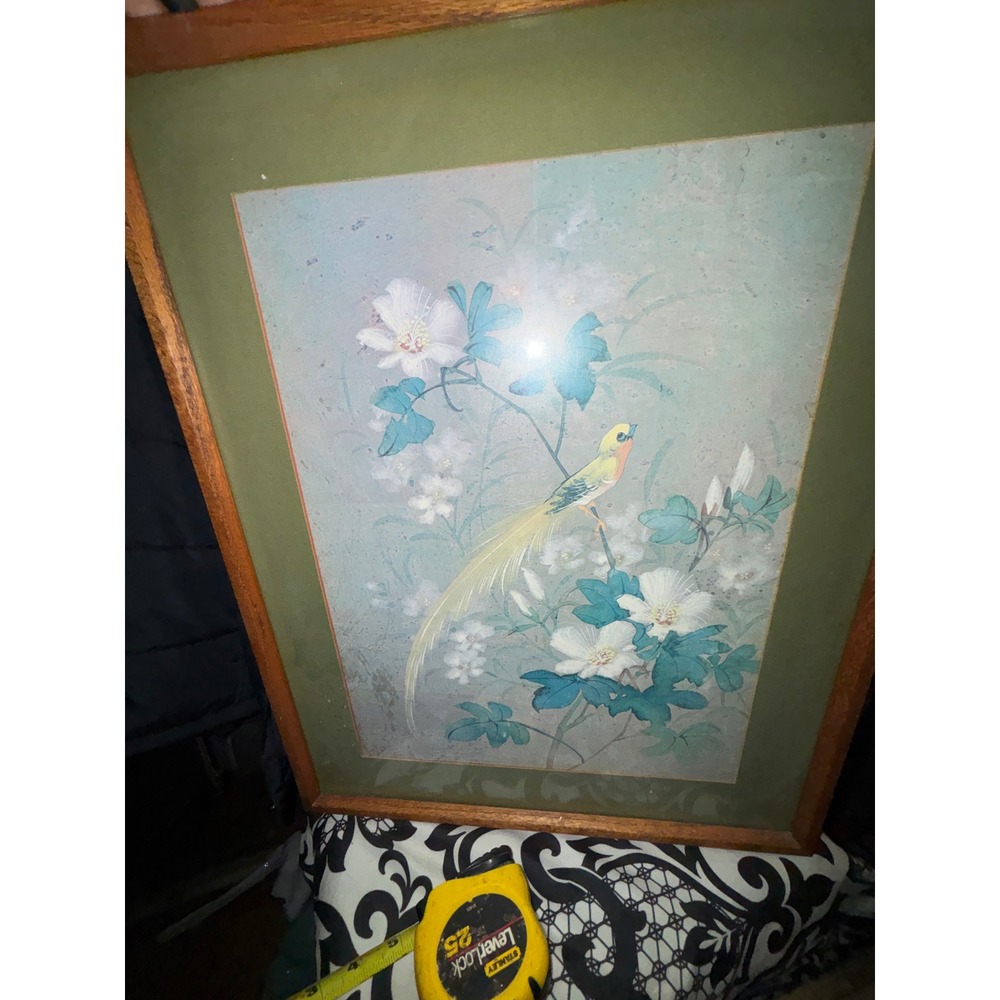 Vintage Southwest National Industries Framed Bird and Floral Art Print 17x21